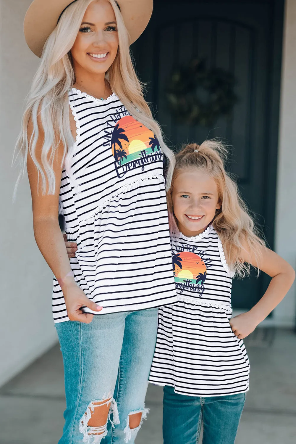 Salt Water Heals Everything Print Striped Tank Top