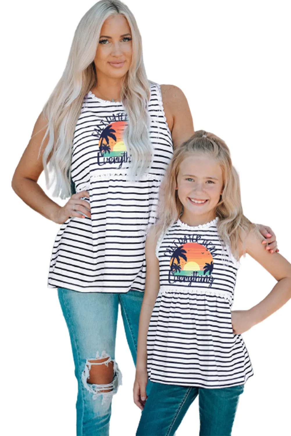 Salt Water Heals Everything Print Striped Tank Top