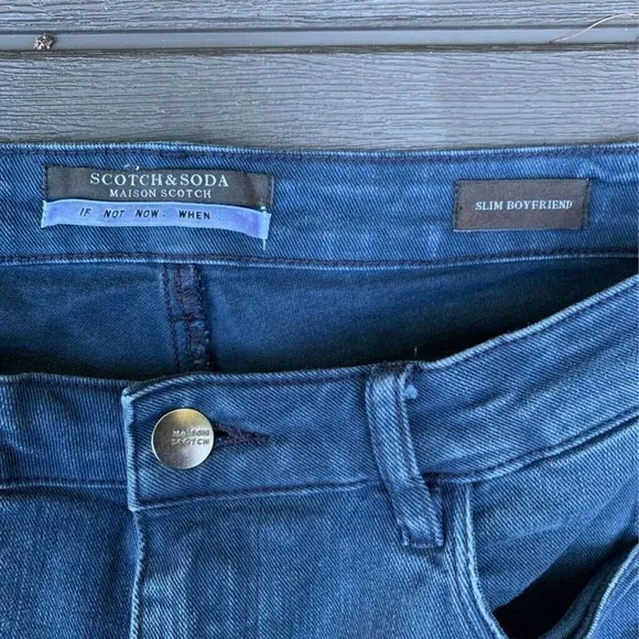 Scotch &amp; Soda Womens Maison Boyfriend Jeans Blue Stretch Fringe Slim Fit 29