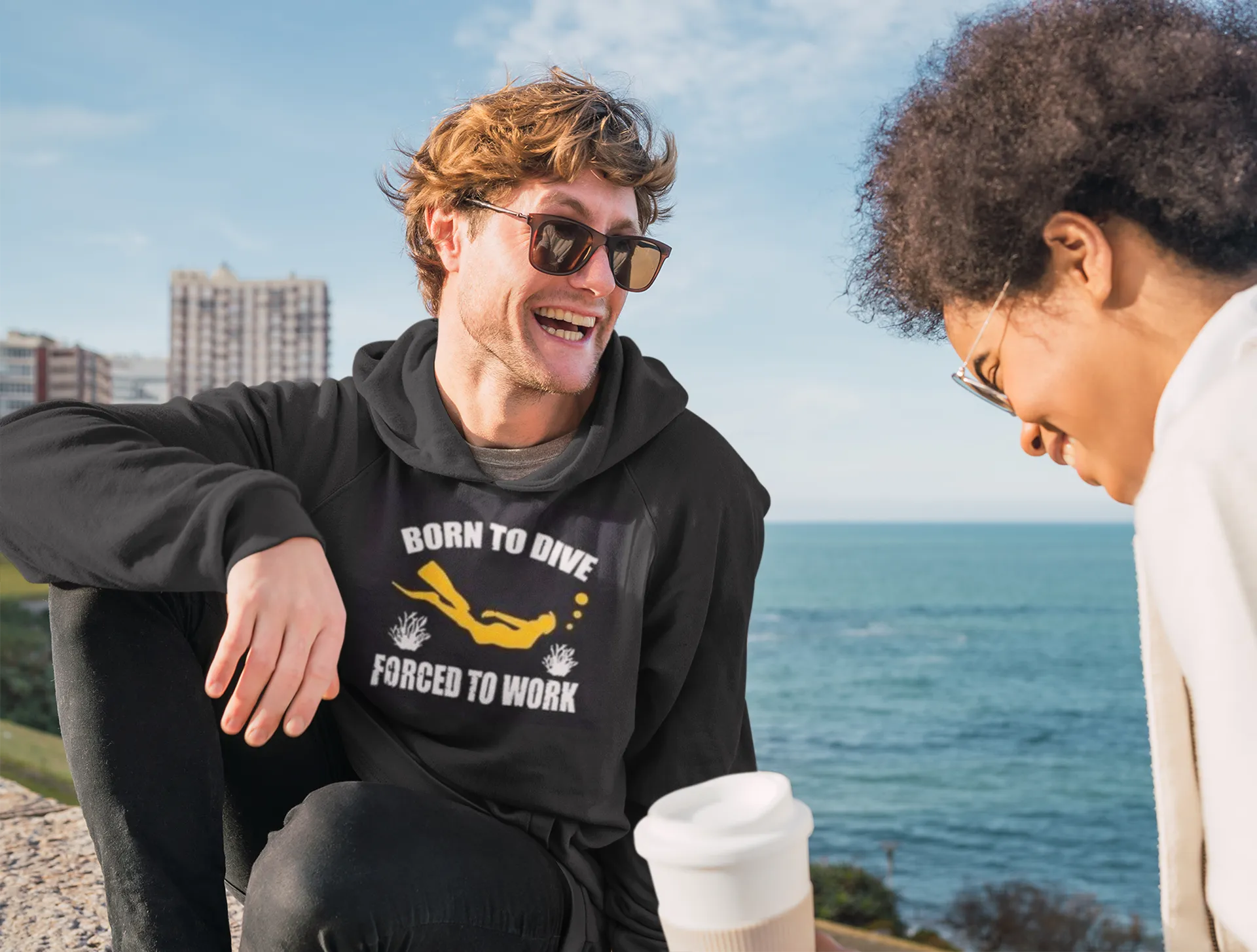 Scuba diving Hoodie for Men | Born To Dive Forced To Work