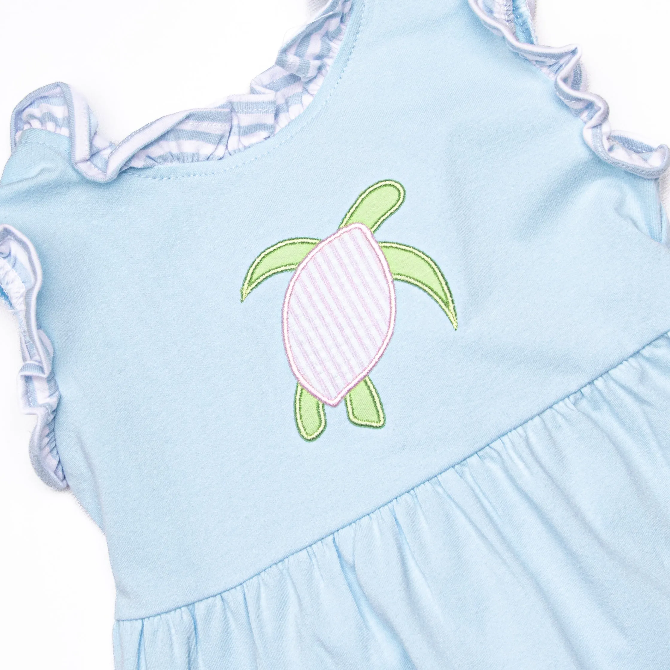 Sea Surfer Applique Ruffle Short Set, Blue