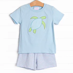 Sea Surfer Applique Short Set, Blue