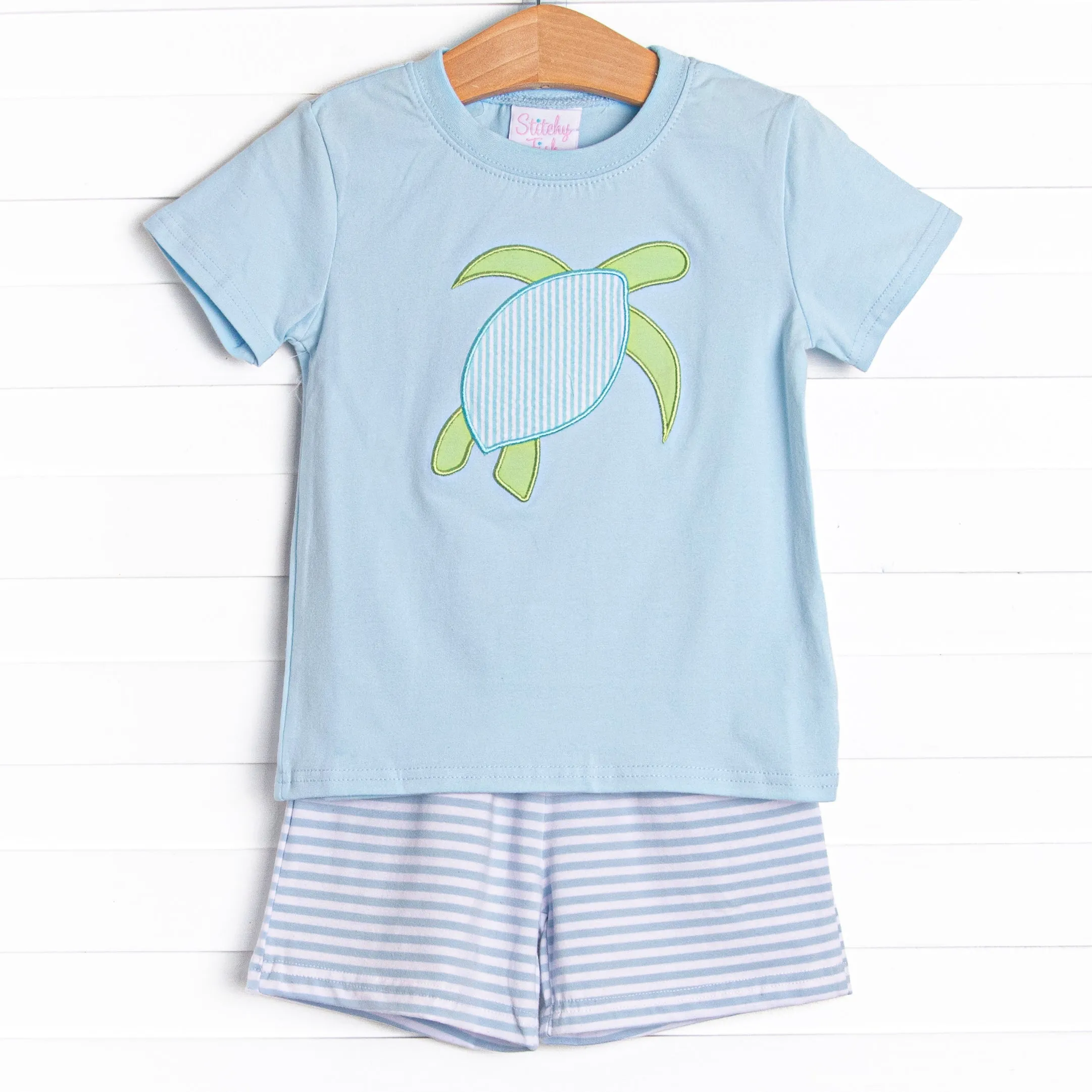 Sea Surfer Applique Short Set, Blue