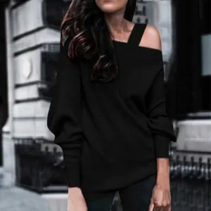 Sexy Off Shoulder Straps Knitted Sweatshirt