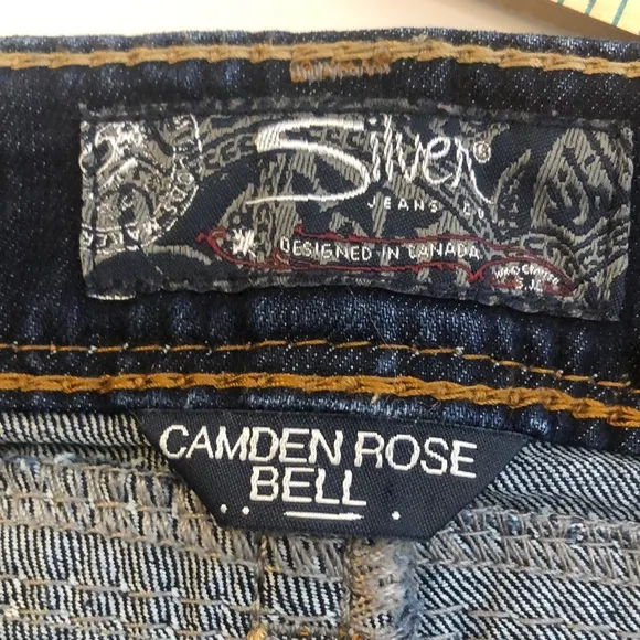 Silver Camden Rose Bell Denim Jeans Dark Blue Stretch Womens Size 36 x 31