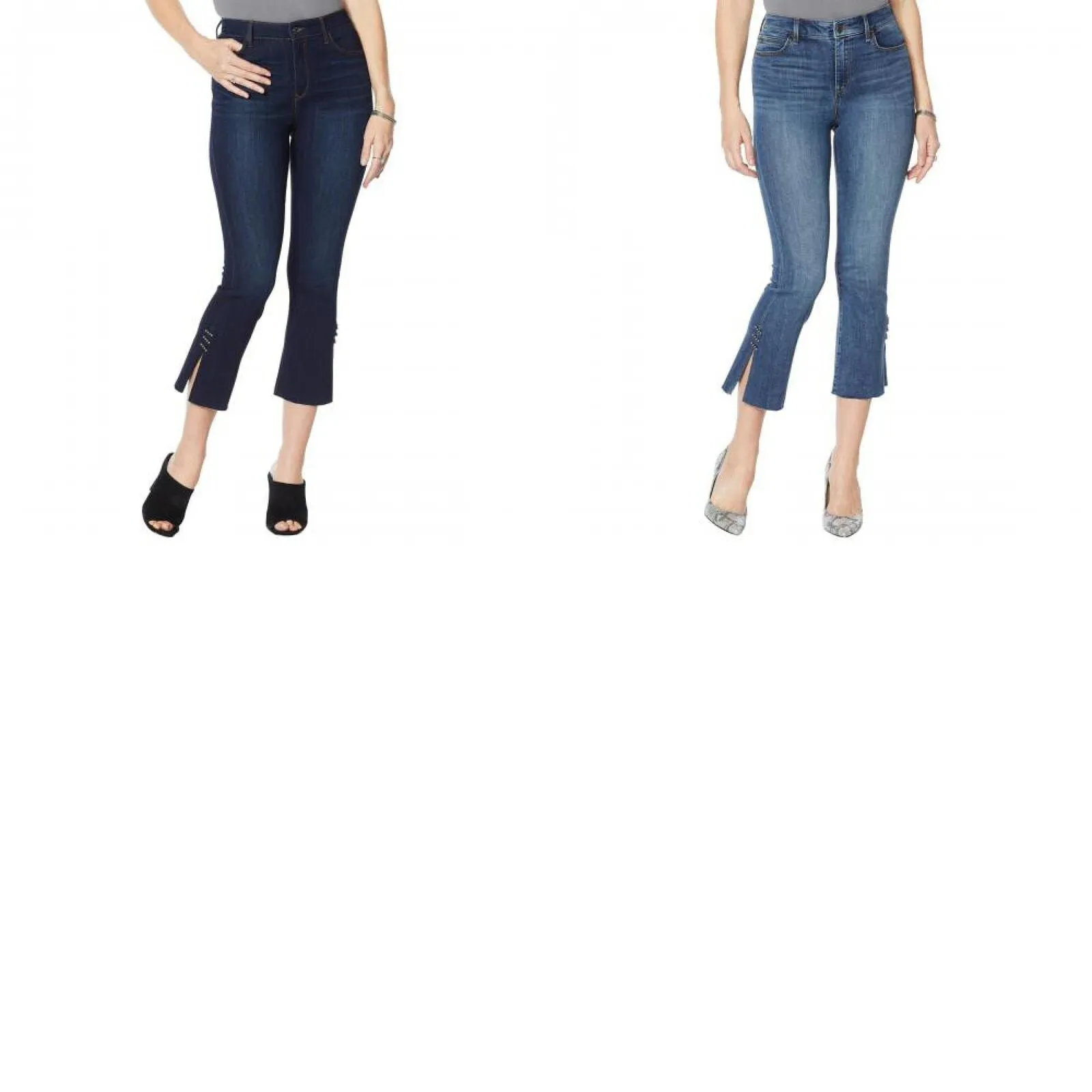 Skinnygirl Womens Plus Size High Rise Cropped Embellished Flare Jeans