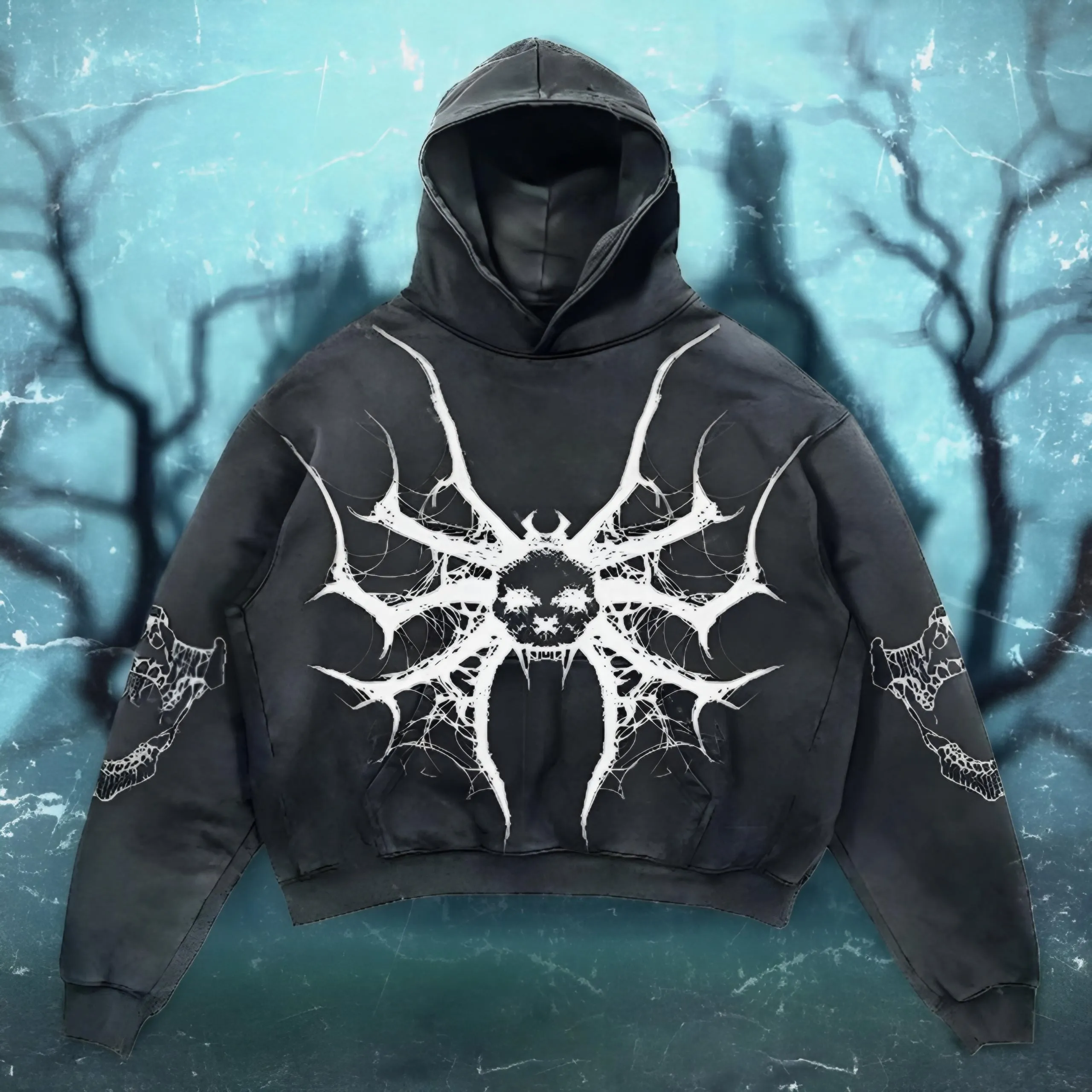 Skull Spider Graphic Printed Gothic Hoodie