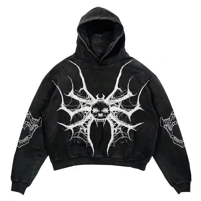 Skull Spider Graphic Printed Gothic Hoodie
