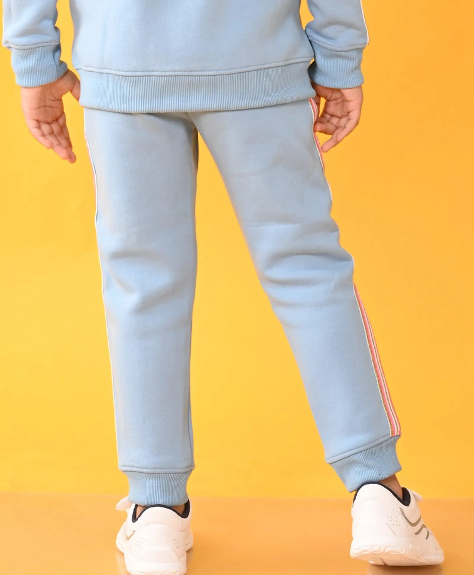 SKY FLEECE PINK GLITTER TAPE JOGGER - SKY