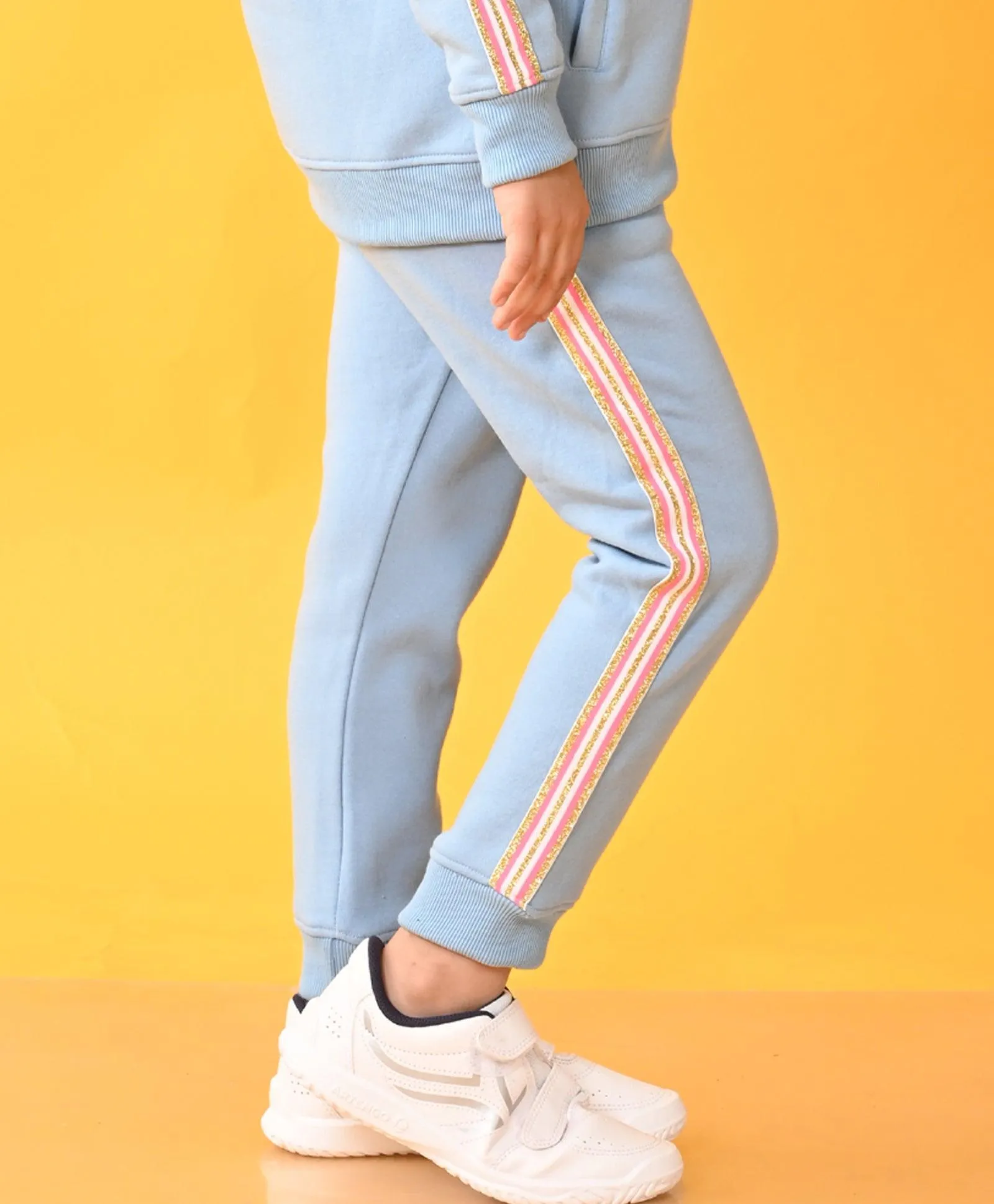 SKY FLEECE PINK GLITTER TAPE JOGGER - SKY