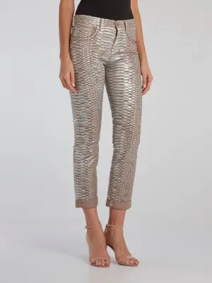 Snake Effect Cuffed Jeans