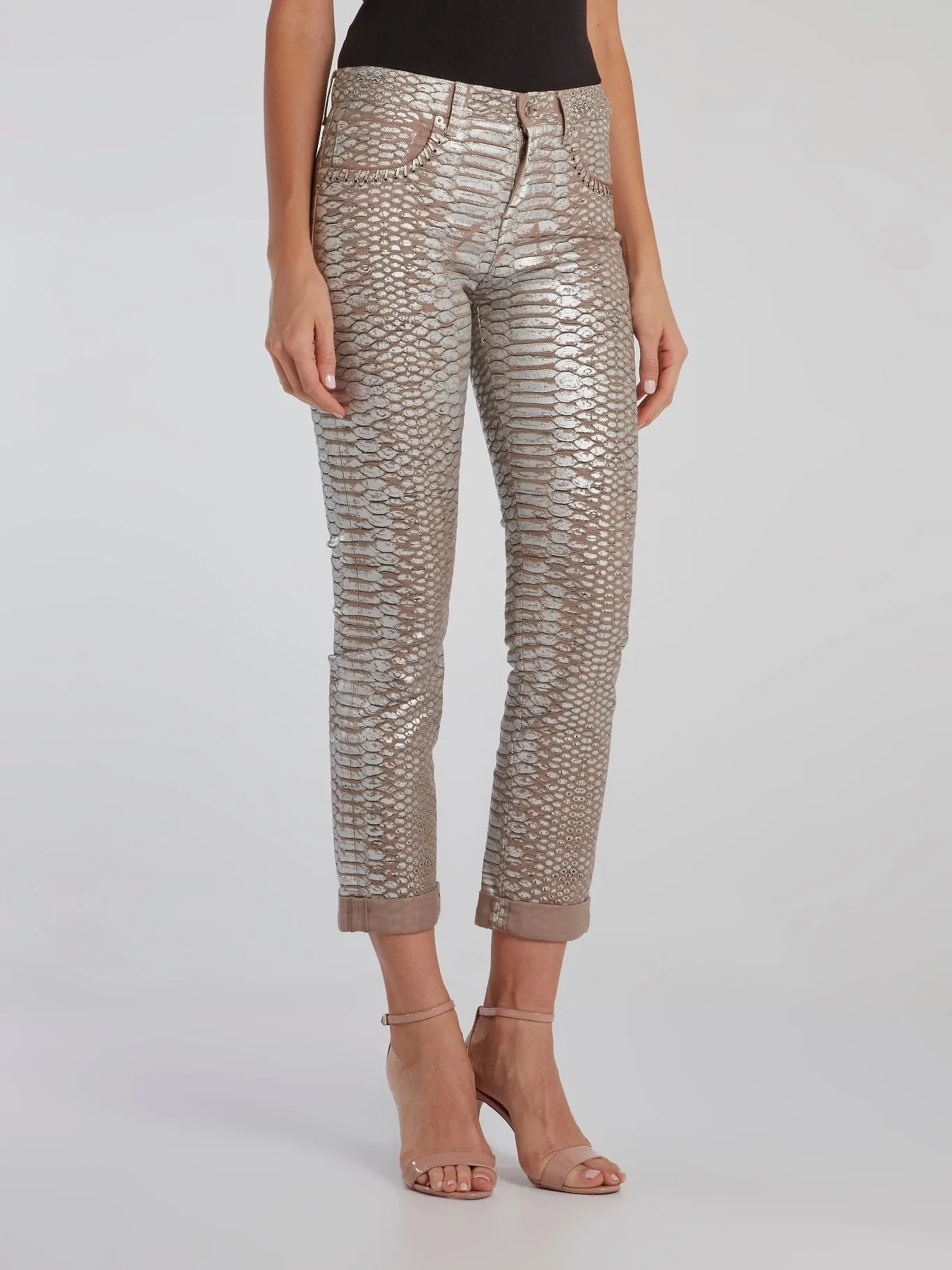Snake Effect Cuffed Jeans