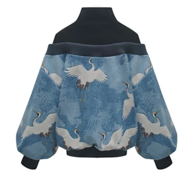 Spring High Collar Long Sleeve Pattern Printed  Sweatshirt