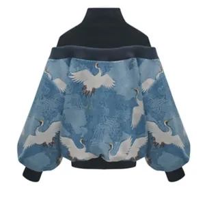 Spring High Collar Long Sleeve Pattern Printed  Sweatshirt