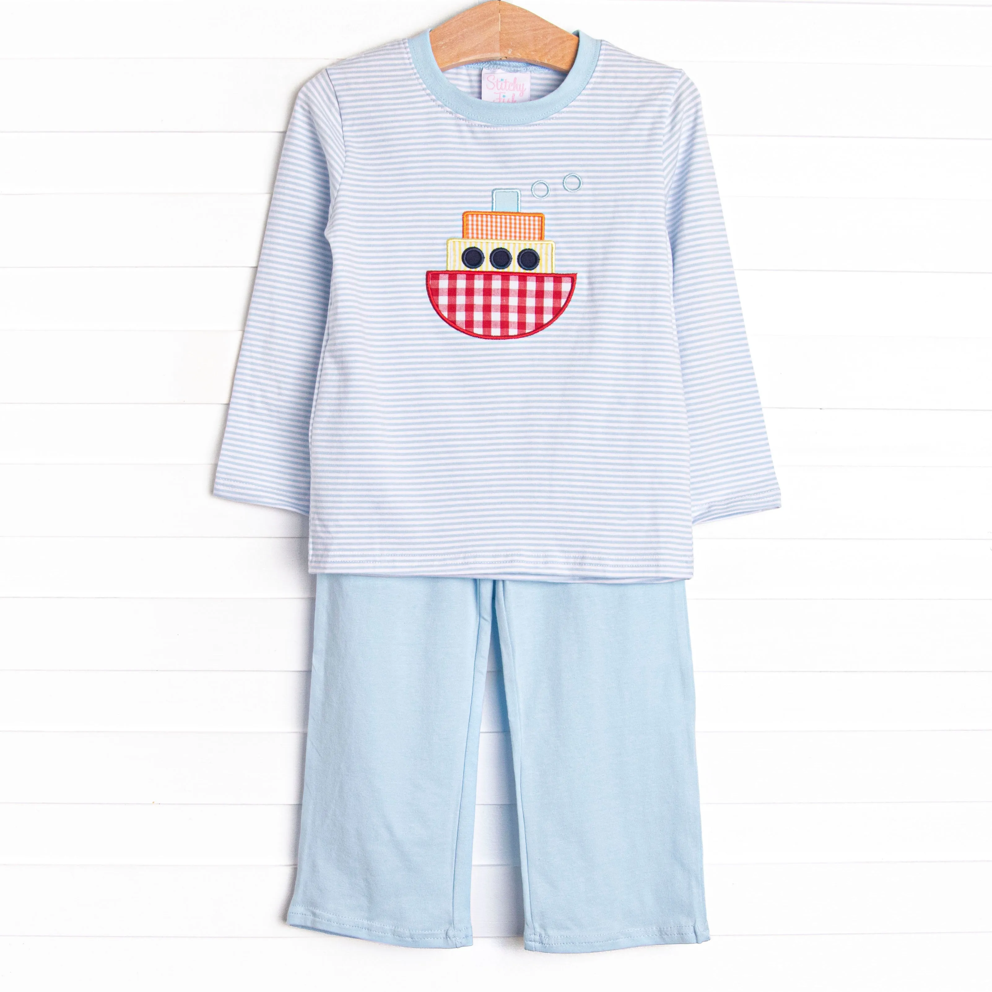 Steamboat Seas Applique Pant Set, Blue