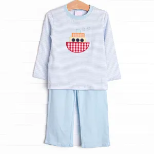 Steamboat Seas Applique Pant Set, Blue