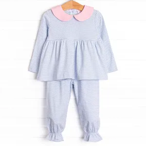 Stella Pima Pant Set, Light Blue Stripe