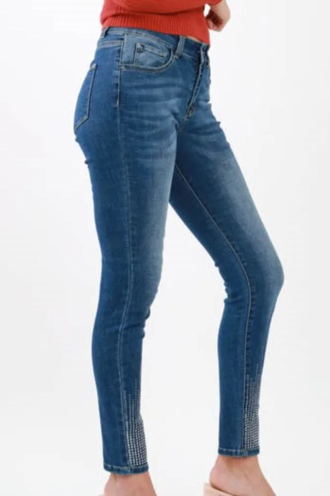 Stone-Embellished Skinny Jeans - Blue