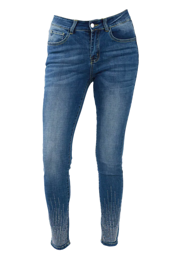 Stone-Embellished Skinny Jeans - Blue