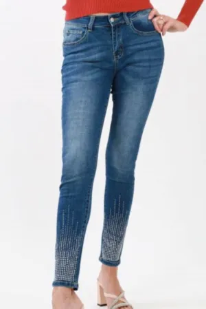 Stone-Embellished Skinny Jeans - Blue