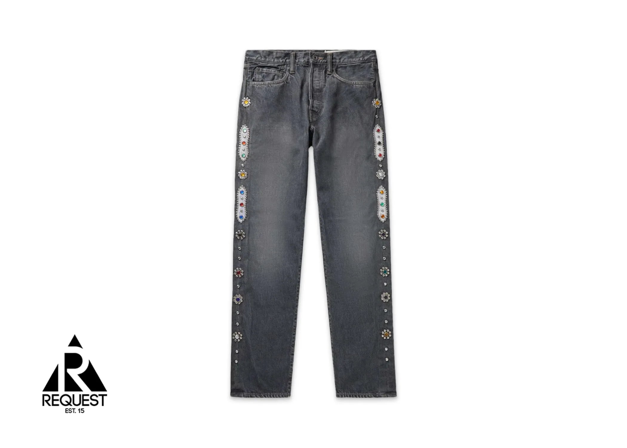 Straight-Leg Embellished Studded Jeans "Charcoal"