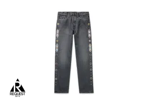 Straight-Leg Embellished Studded Jeans "Charcoal"