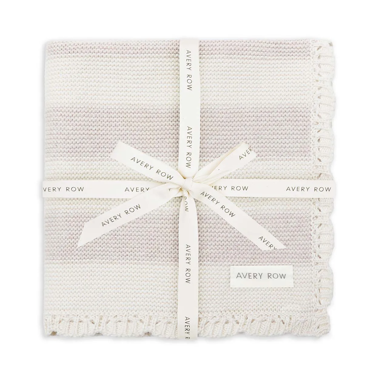 Stripe Knitted Scalloped Organic Cotton Blanket (Oat Melange)