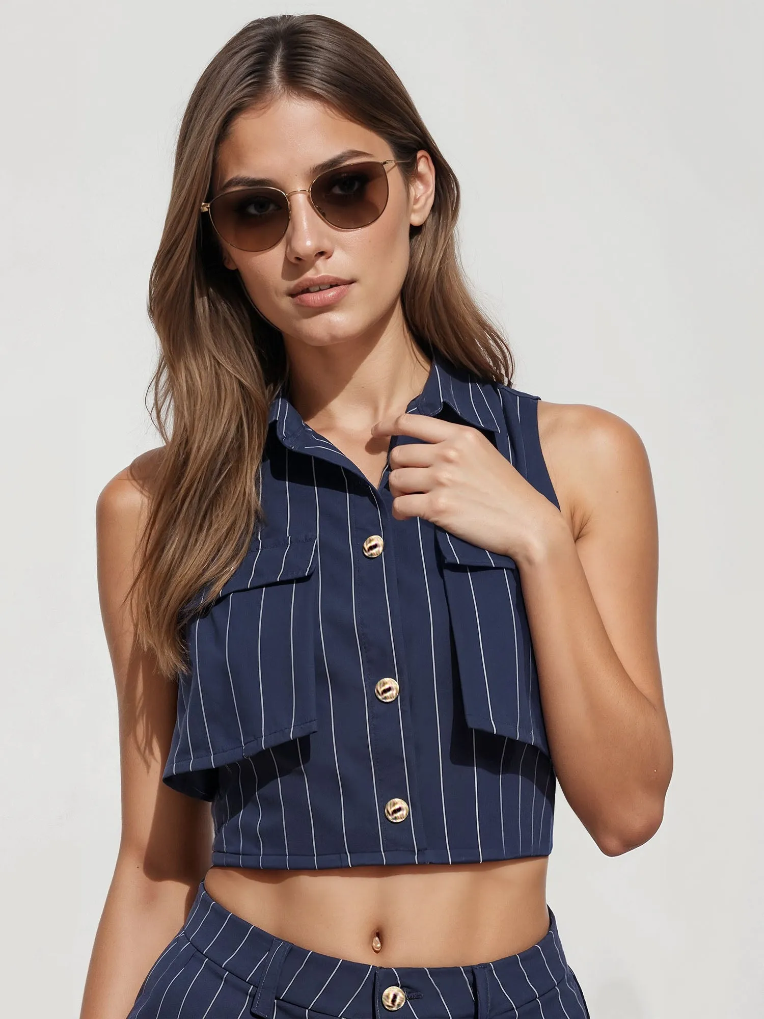 Striped 2 Pocket Button Down Top