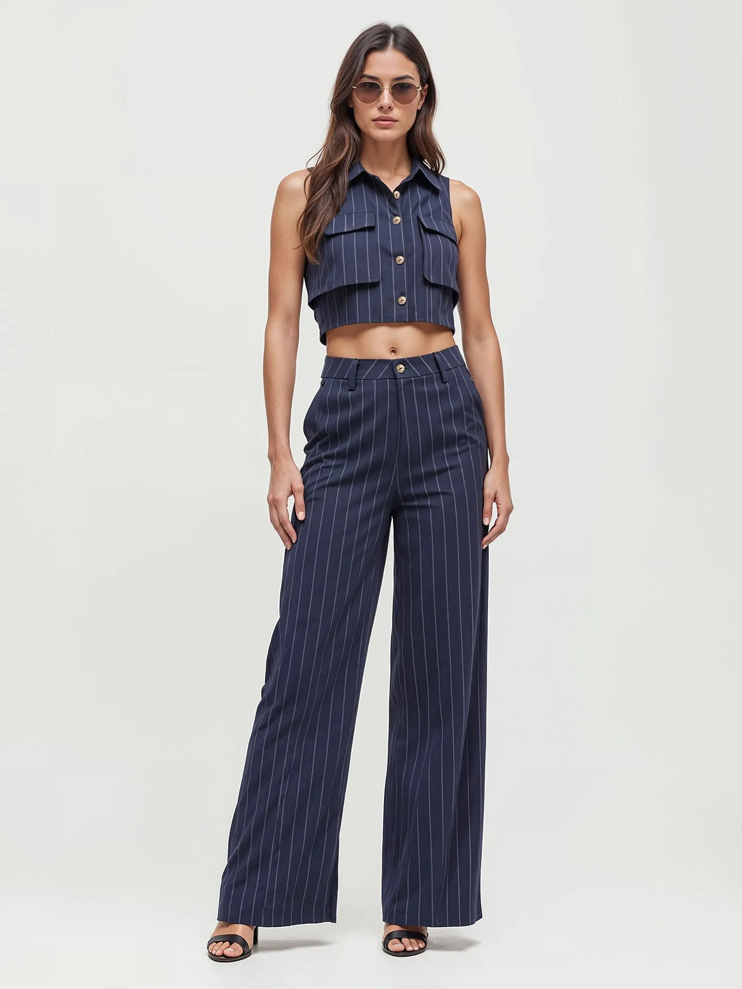 Striped 2 Pocket Button Down Top