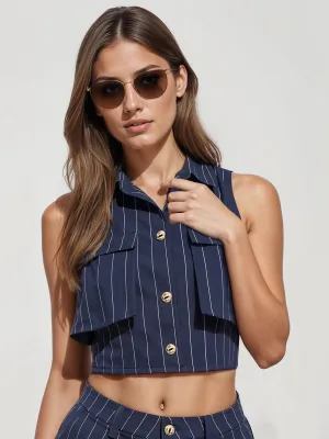 Striped 2 Pocket Button Down Top