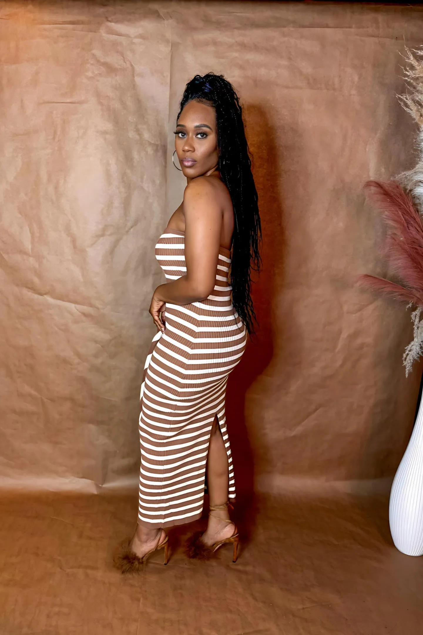 STRIPED CARDIGAN DRESS SET