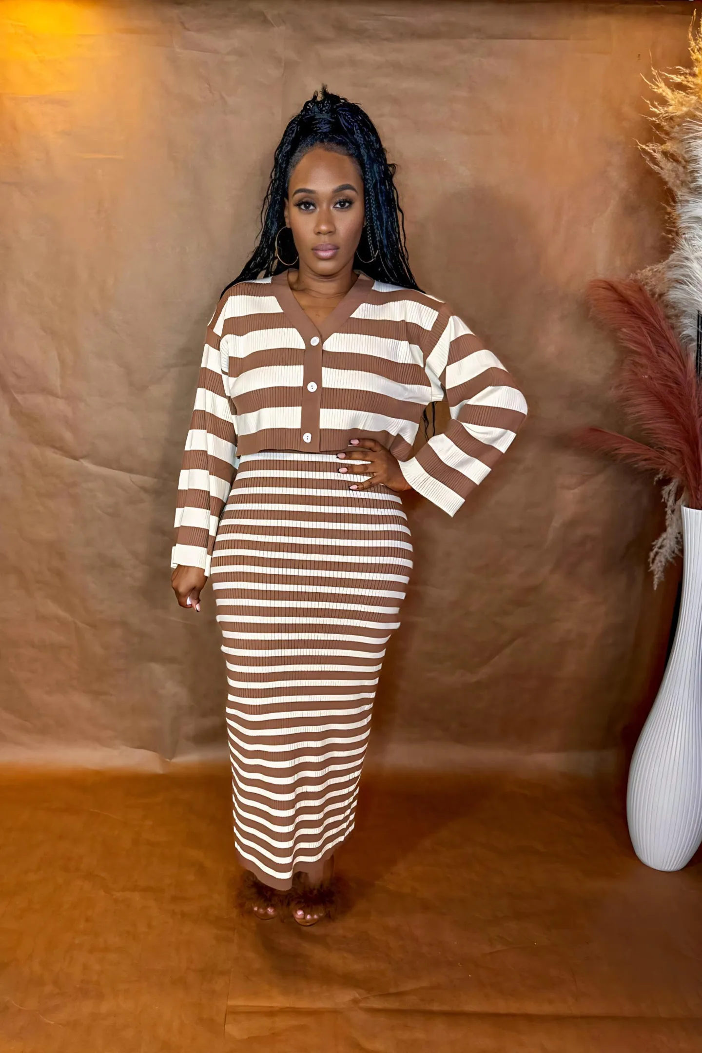 STRIPED CARDIGAN DRESS SET