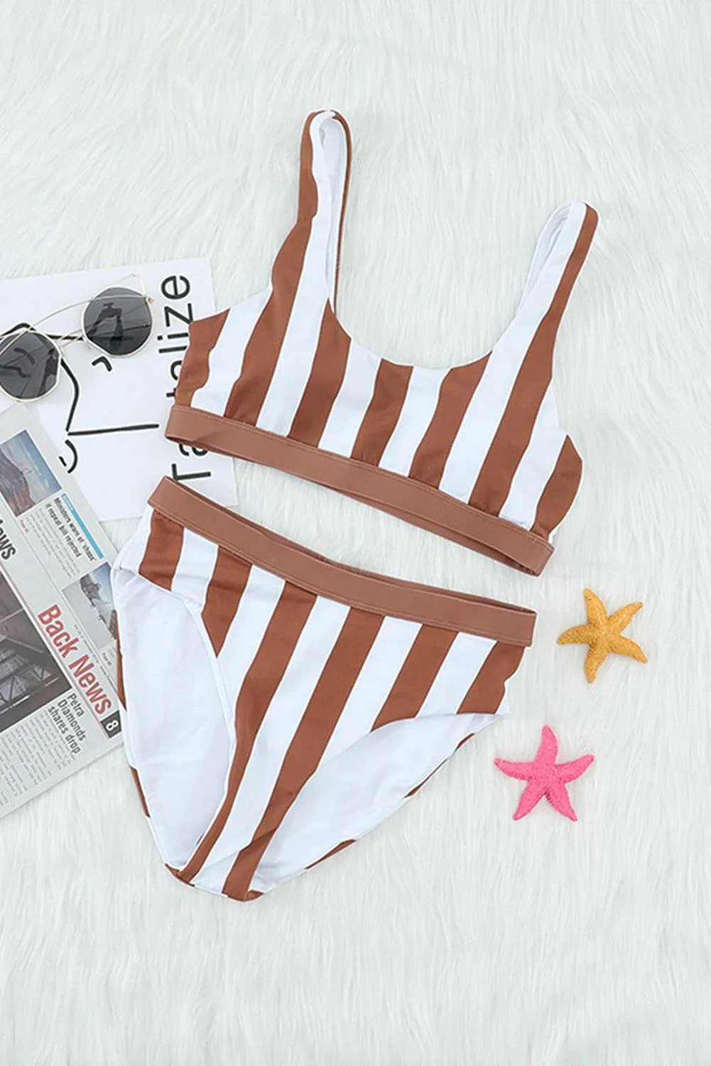 Striped High Waist Bikini