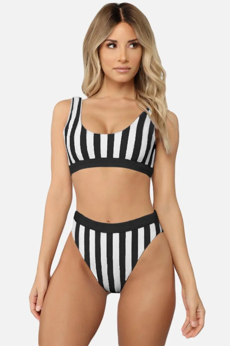 Striped High Waist Bikini