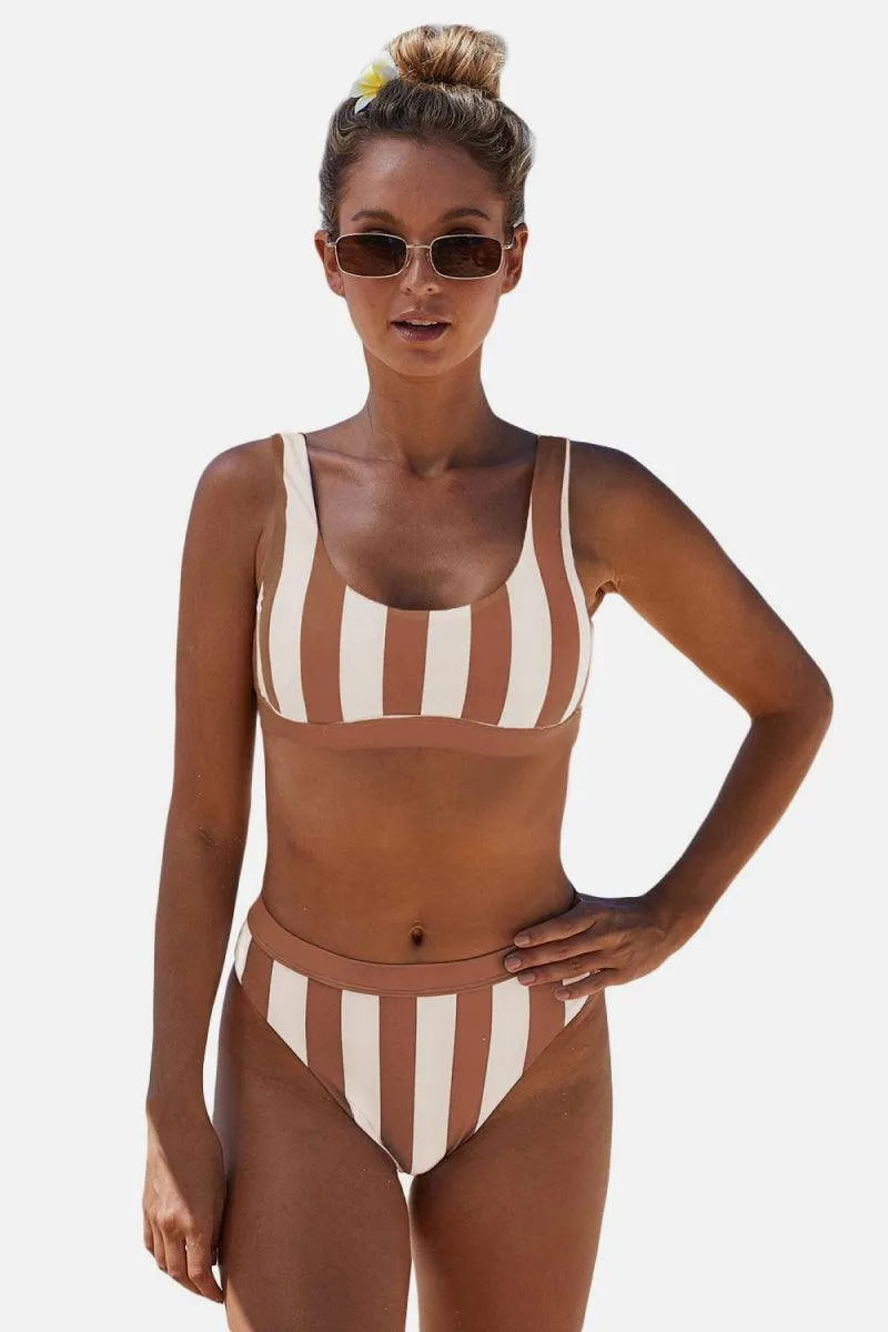 Striped High Waist Bikini