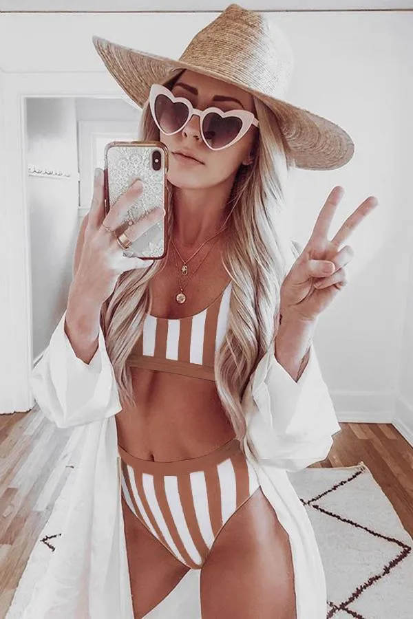 Striped High Waist Bikini