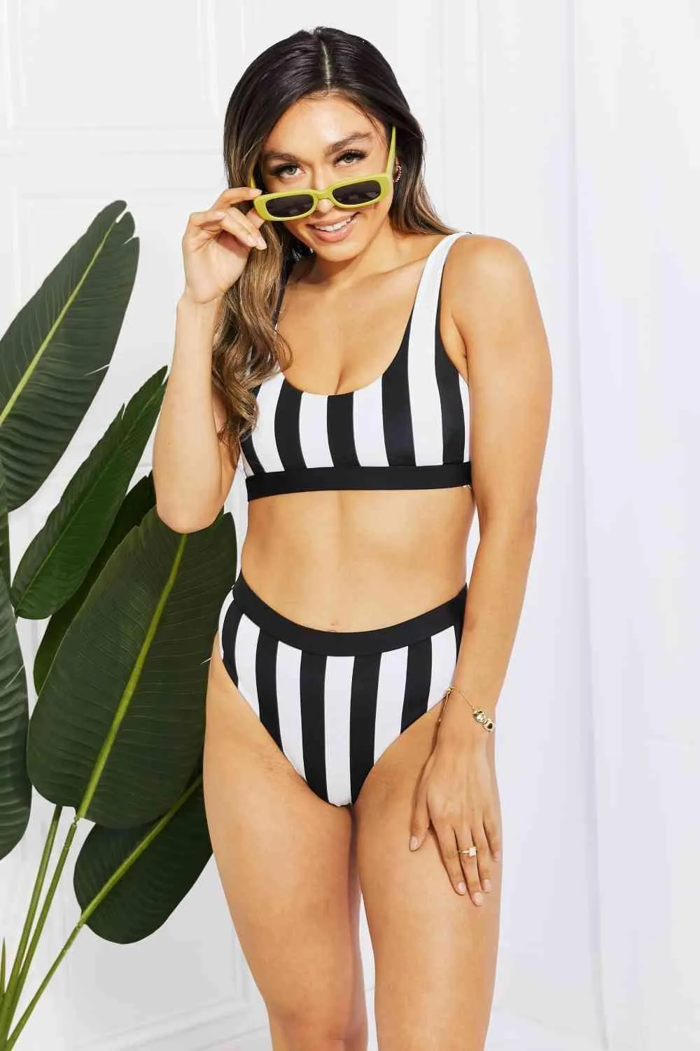 Striped High Waist Bikini