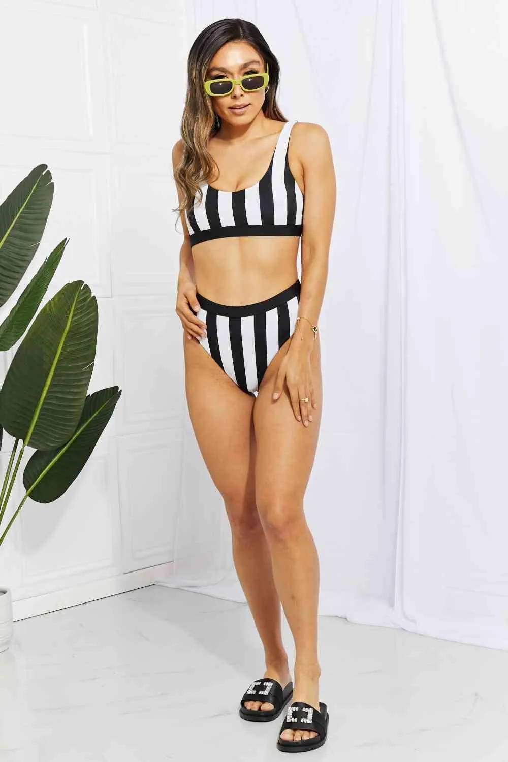 Striped High Waist Bikini