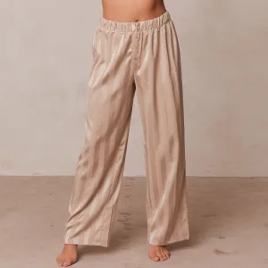 Striped Satin Pantalon de Pyjama - Beige