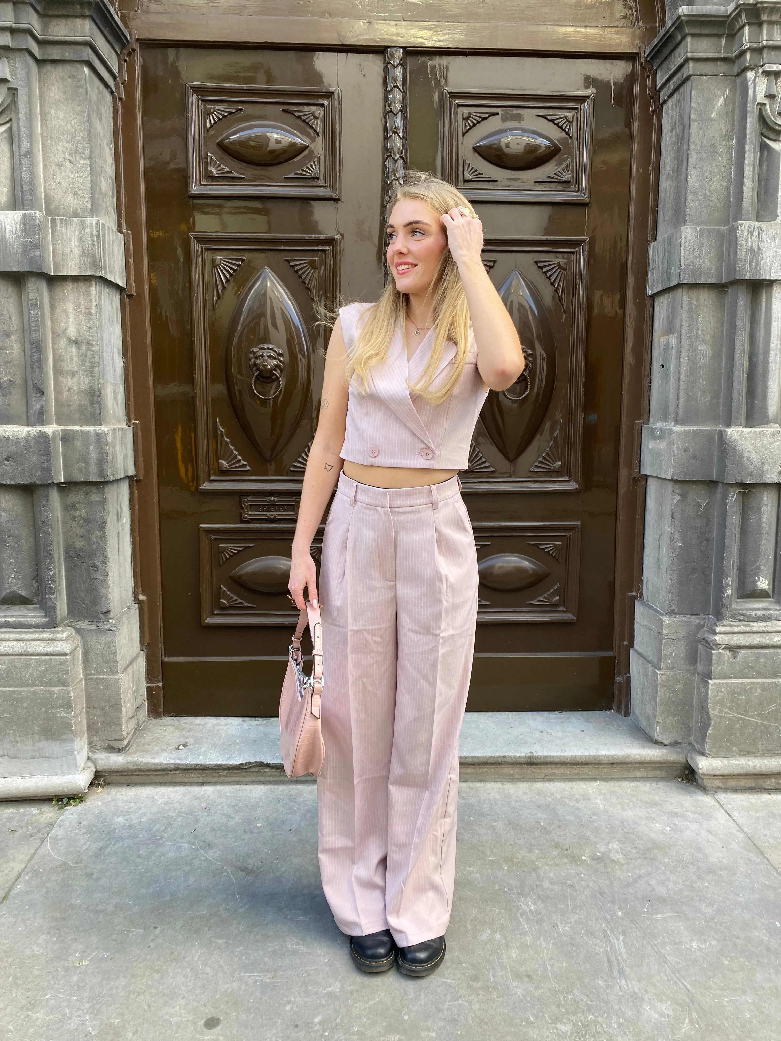 Striped suit pink
