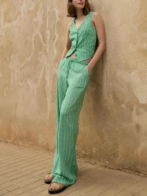 Striped V-Neck Sleeveless Suit Vest Top