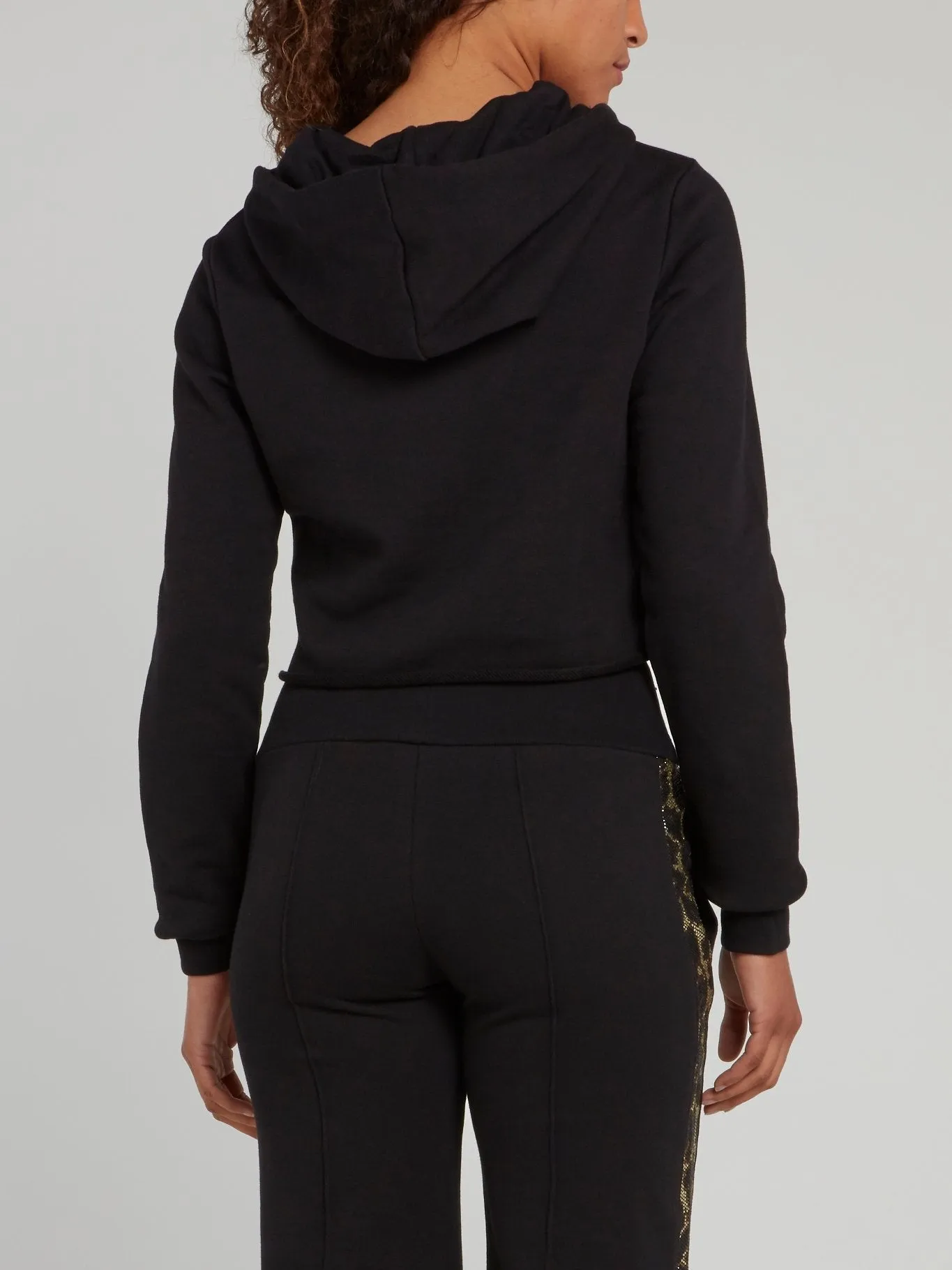 Studded Cropped Drawstring Logo Sweatshirt