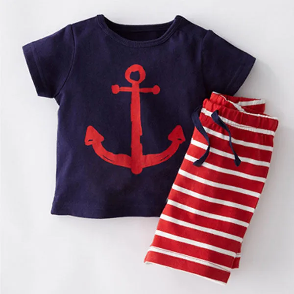 Summer Boys Clothes Sets Kids Clothes Short-Sleeve Cartoon T-Shirt   Striped Pant Boys Clothing Set CF101