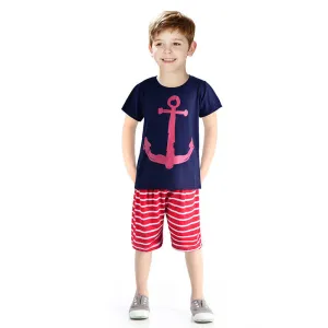 Summer Boys Clothes Sets Kids Clothes Short-Sleeve Cartoon T-Shirt   Striped Pant Boys Clothing Set CF101