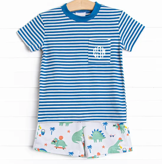 Summer Saurus Short Set, Blue