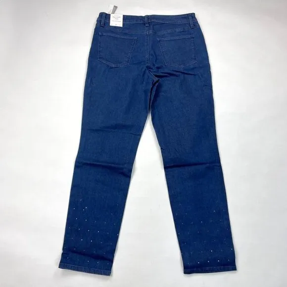 Talbots Embellished Slim Ankle Jeans Women 10 NWT $109‎ Stretch Cotton Pockets