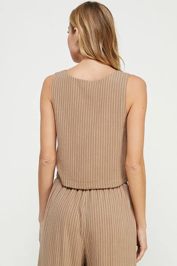 Terra Striped Linen Blend Tank Top - Fawn/White