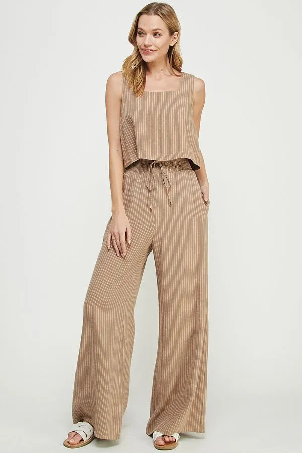 Terra Striped Linen Blend Tank Top - Fawn/White