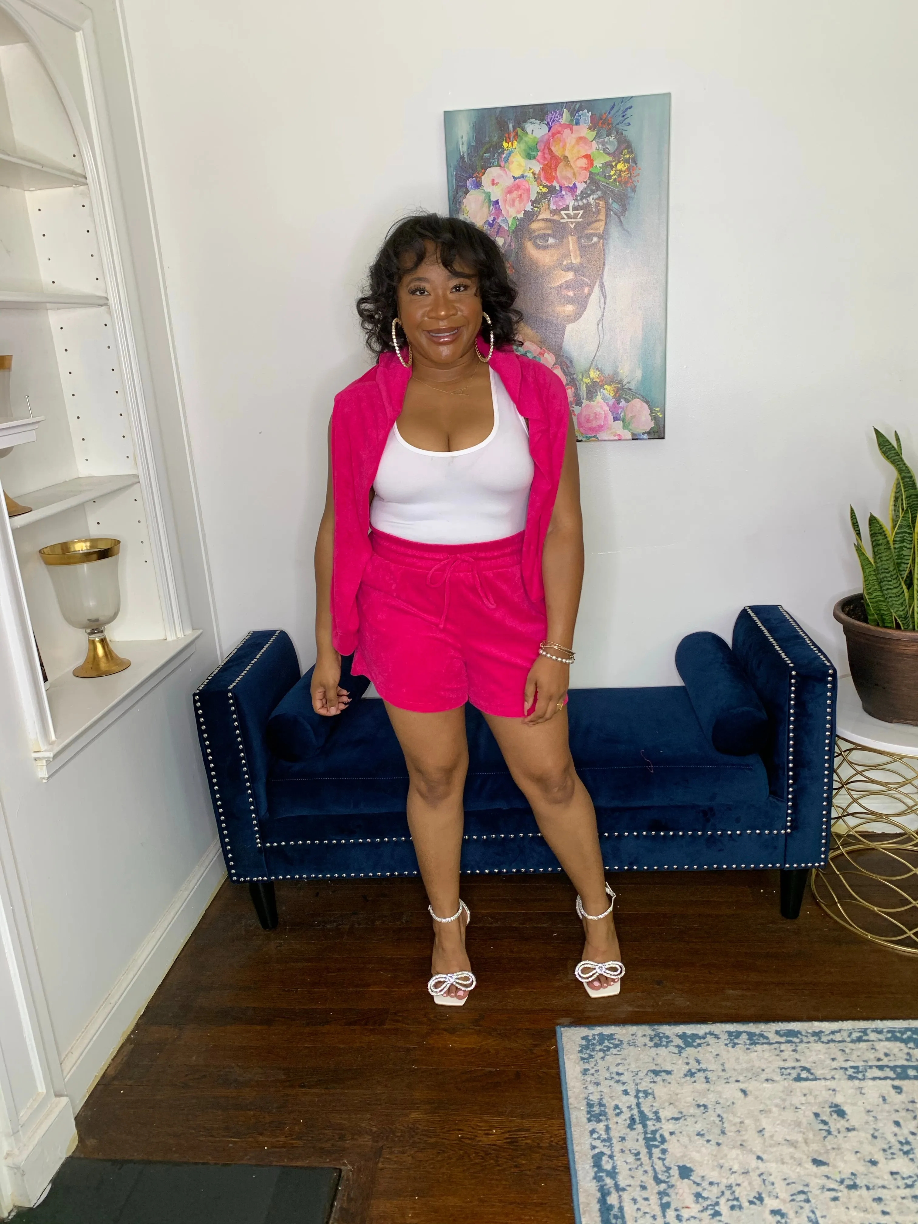 Terry Cloth Short Set- Hot Pink