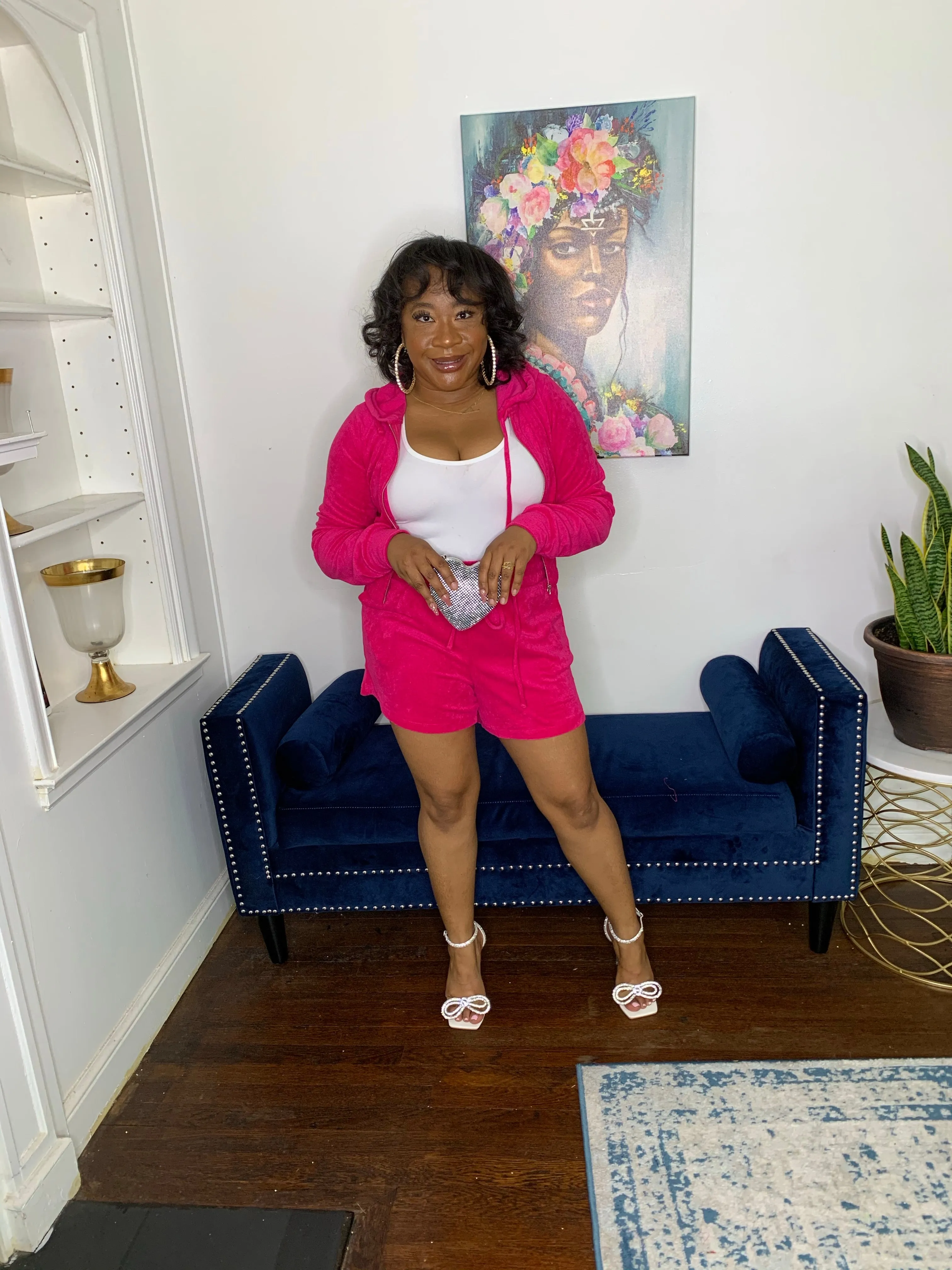 Terry Cloth Short Set- Hot Pink